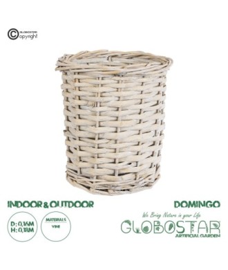 GloboStar® Artificial Garden DOMINGO 20591 Διακοσμητικό Πλεκτό Καλάθι - Κασπώ Γλάστρα - Flower Pot Λευκό με Μπεζ Φ16 x Υ18cm